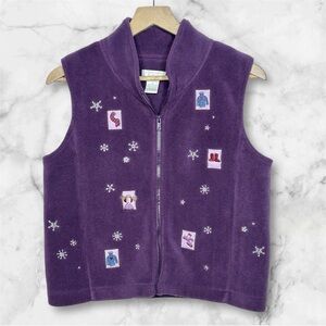 Vintage purple fleece snowflake winter vest size small